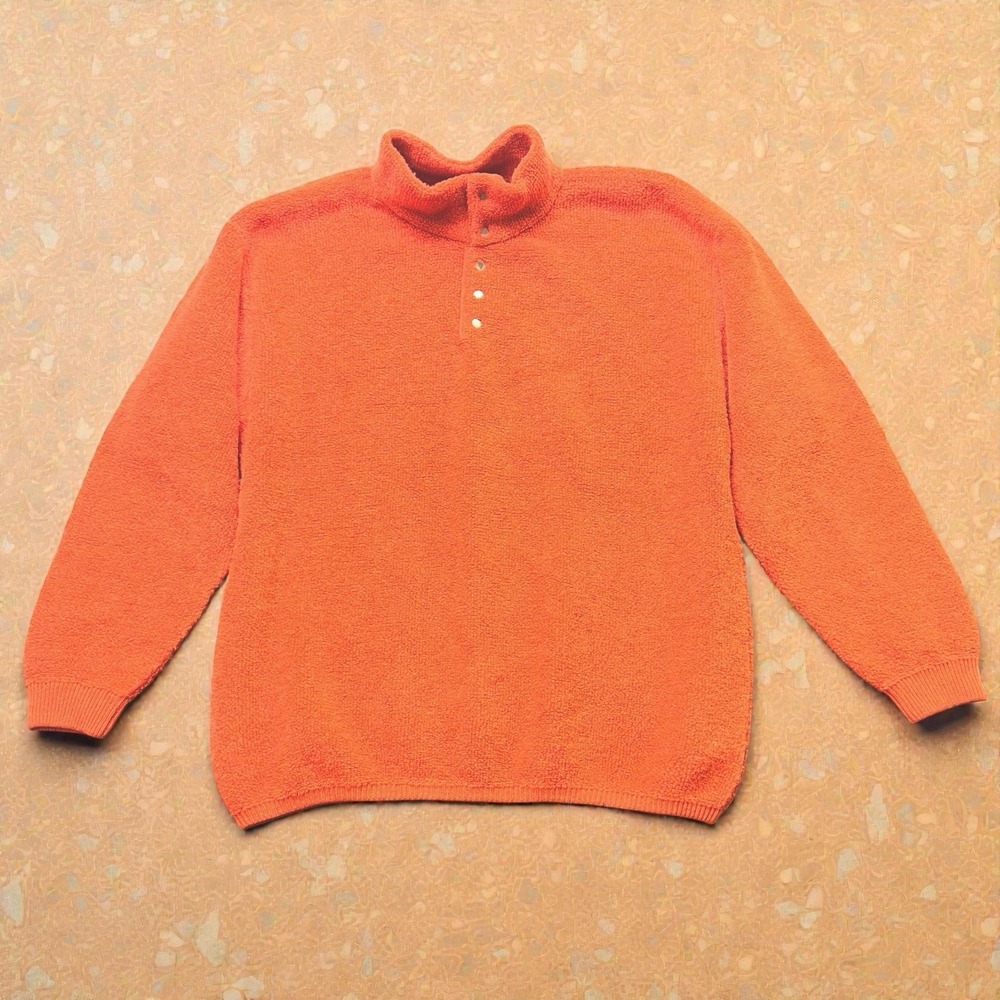 Johnstons Cashmere Scotland of Elgin Sweater Mens XL Mock Neck Button Orange